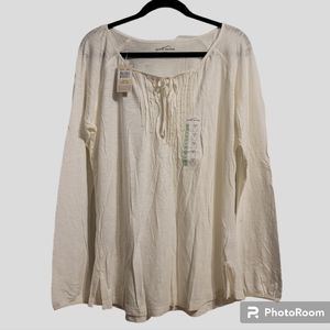 Eddie Bauer Top Blouse Womens XLarge Off-White Long Sleeve Semi-Sheer Tie Front